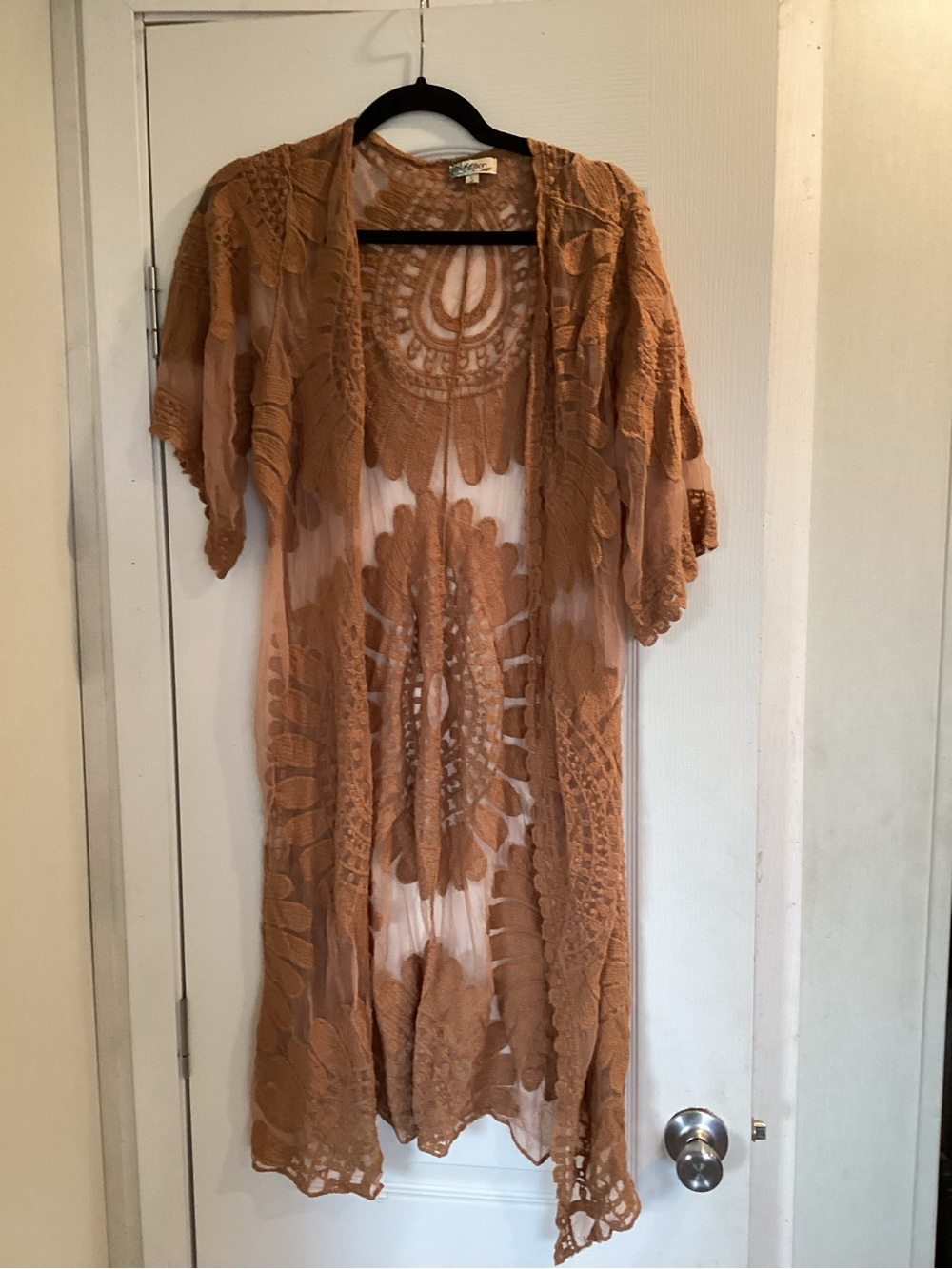 Rebellion Tan Crochet Lace Kimono S EUC